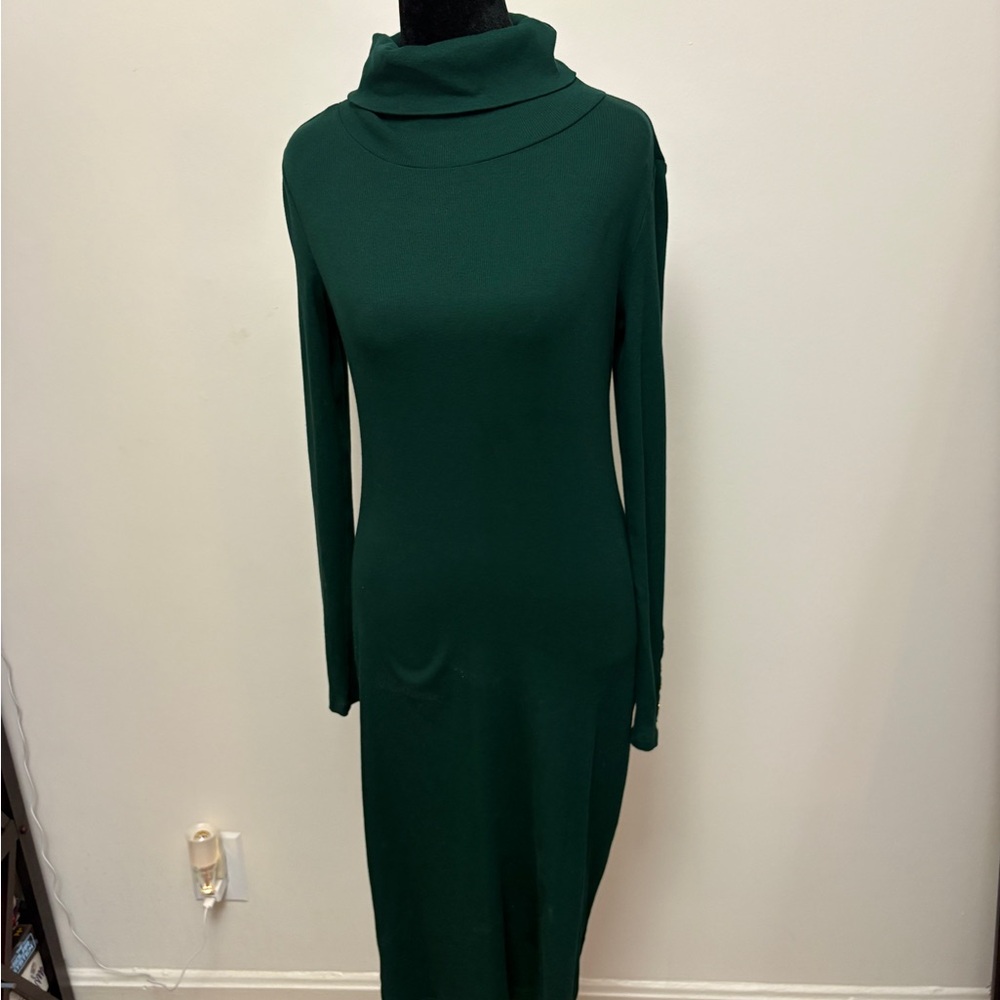 Ralph Lauren Dark Green Long Sleeve Funnel Neck Dress
